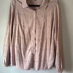 Torrid Oatmeal Eyelet Button-Down Shirt